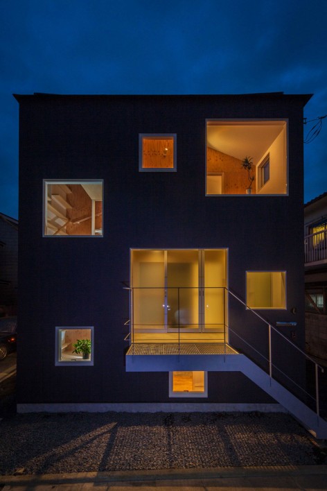 east elevation at night