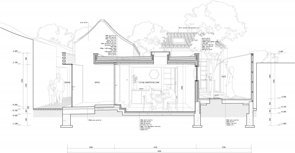 客厅剖面 Section drawing of living room