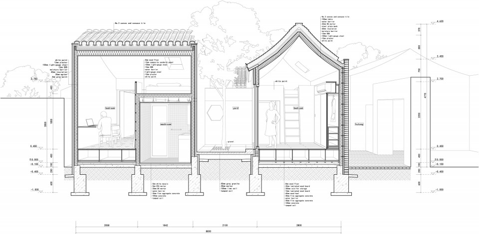 卧室剖面 Section drawing of bedroom
