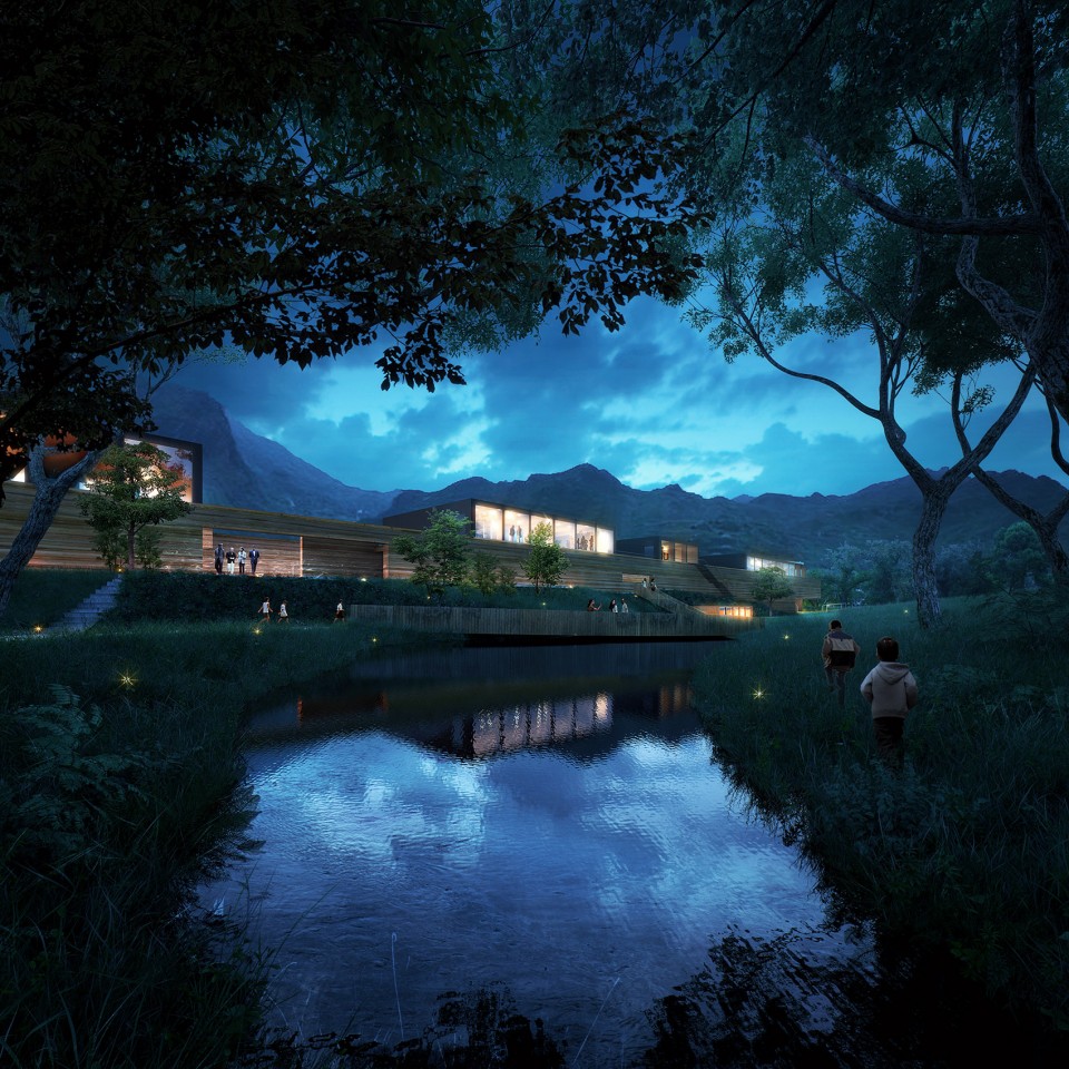 Sanbaopeng Art Museum by DL atelier08 峡谷中的夜景