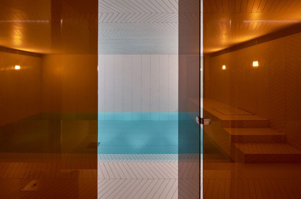 Parquet Patterned Pool and Spa