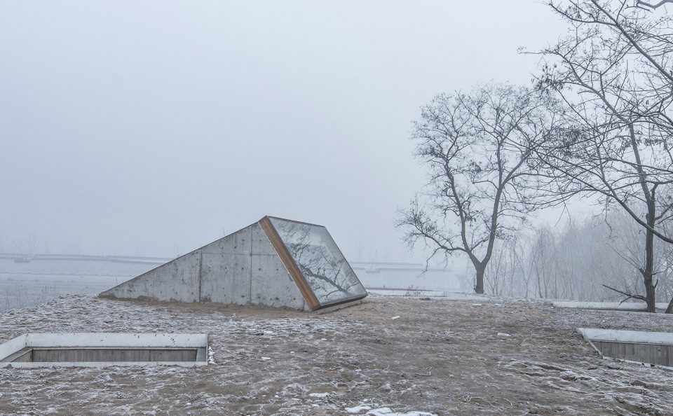Waterside Buddist Shrine Roof winter