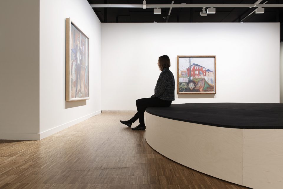 exhibition design for edvard munch between the clock and the bed by snohetta