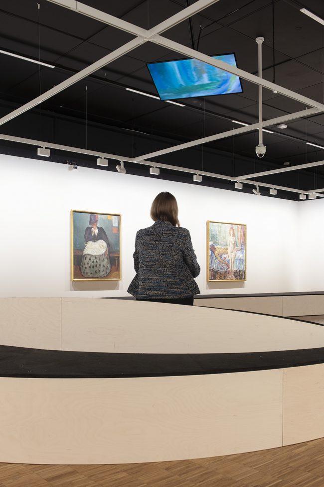 exhibition design for edvard munch between the clock and the bed by snohetta