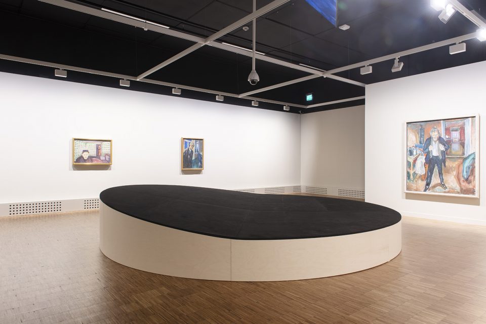 exhibition design for edvard munch between the clock and the bed by snohetta