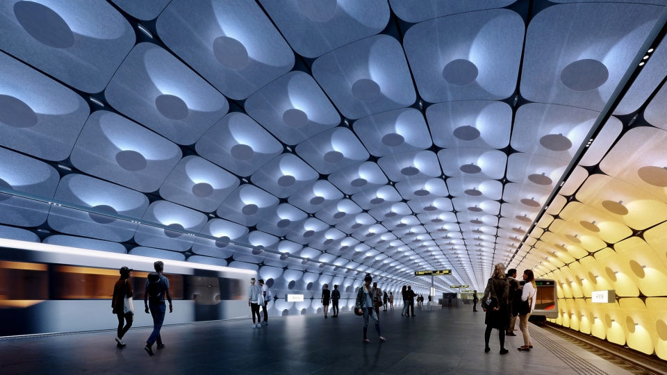 ZHA Fornbuporten Station Platform north end at 10am render by VA