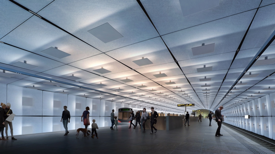 ZHA Fornbuporten Station Platform south end at 10am render by VA