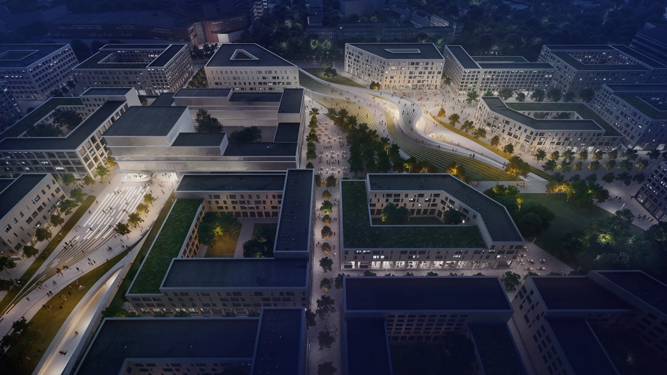 ZHA Fornebu Senter Station West East Entrances render by VA