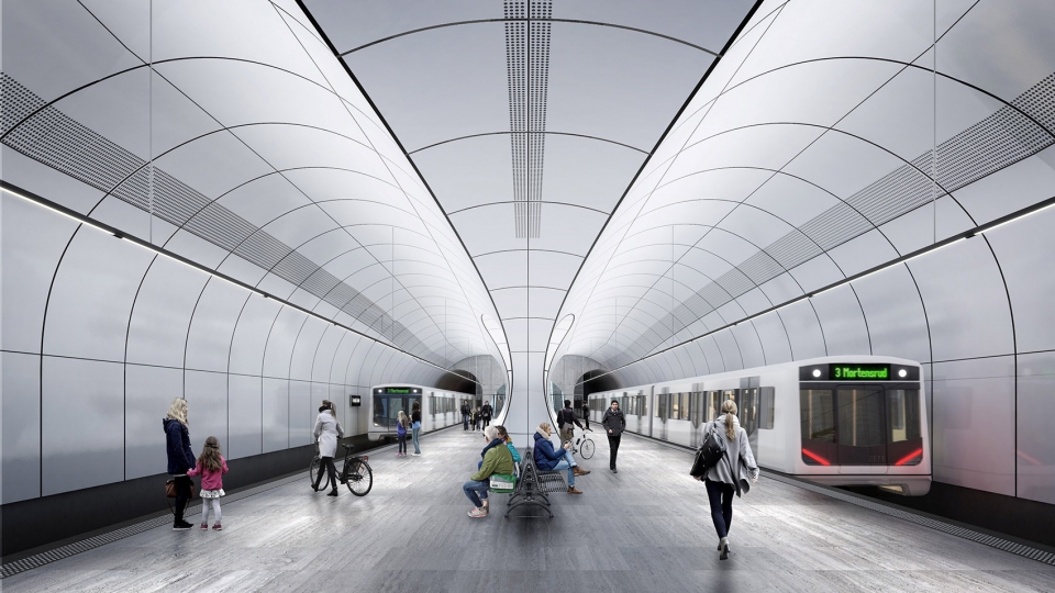 ZHA Fornebu Senter Station Platforms render by VA