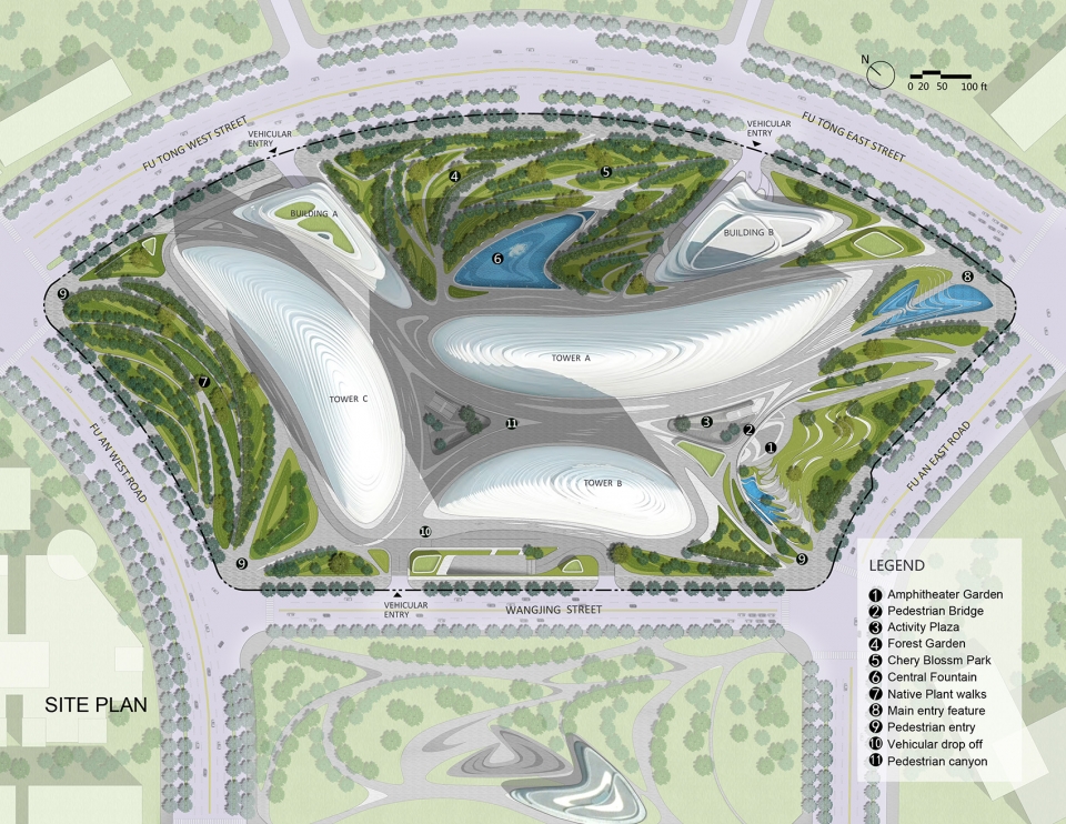 landscape design of wangjing soho china by ecoland