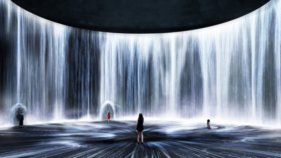 teamlab universe of water particles in the tank