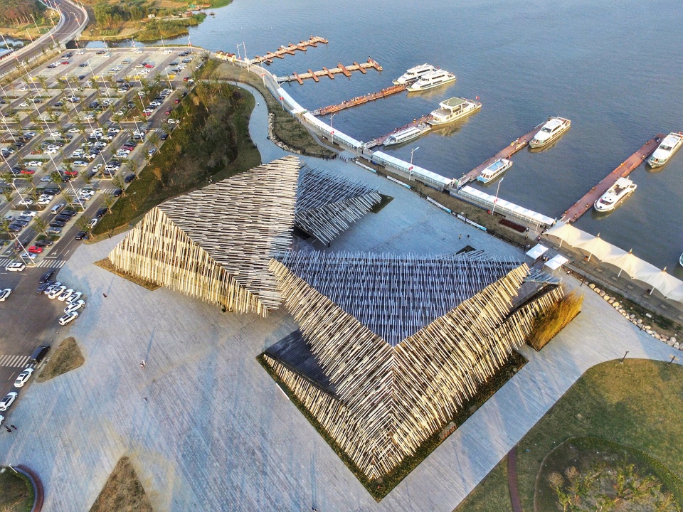 xiangcheng yangcheng lake tourist transportation center china by kengo kuma and associates