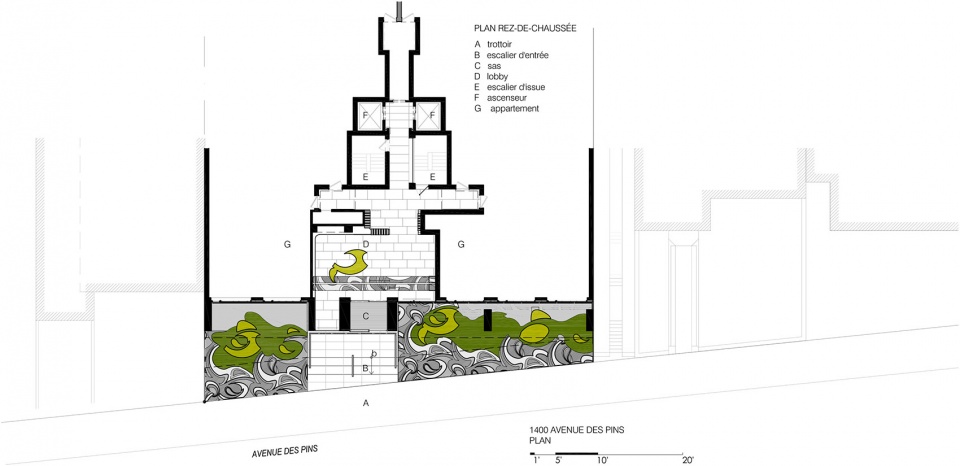 facade renovation of 1400 des pins by yh2