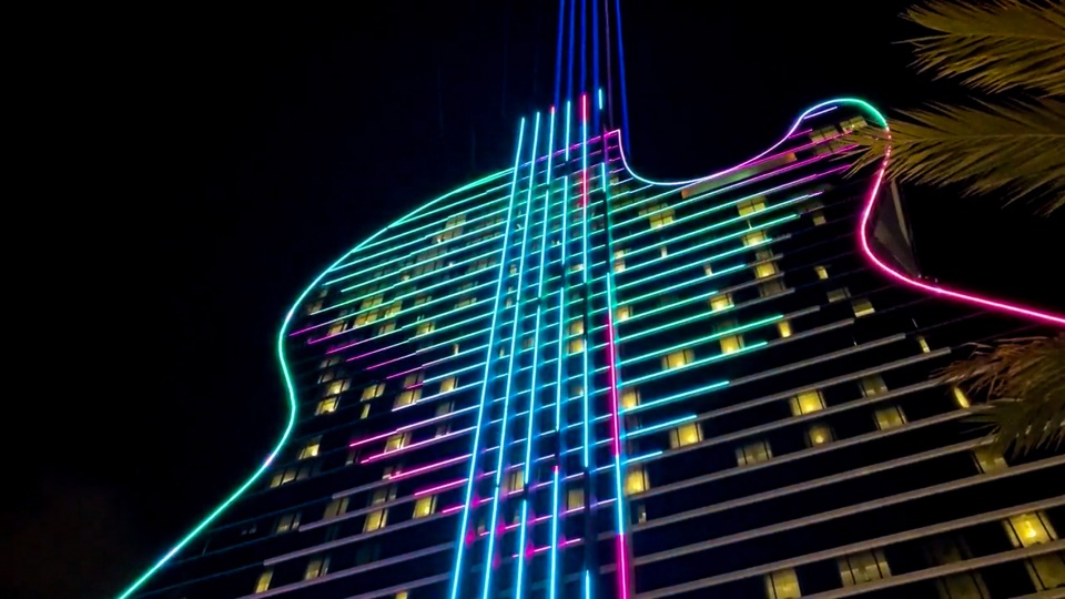 digital light spectacle for the grand opening of the seminole hard rock hotel casino by float4 dcl communications