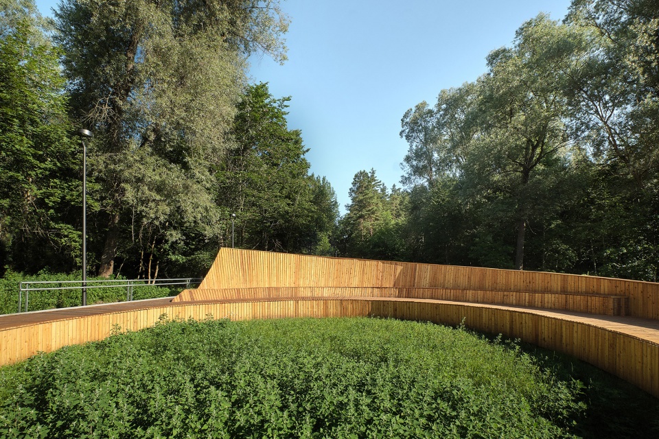 pedestrian path and view terrace in park of senses by didzis jaunzems architecture