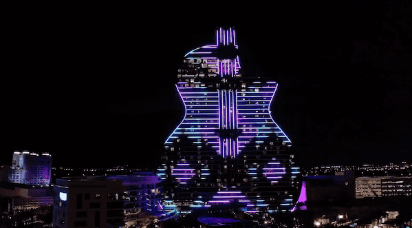 digital light spectacle for the grand opening of the seminole hard rock hotel casino by float4 dcl communications