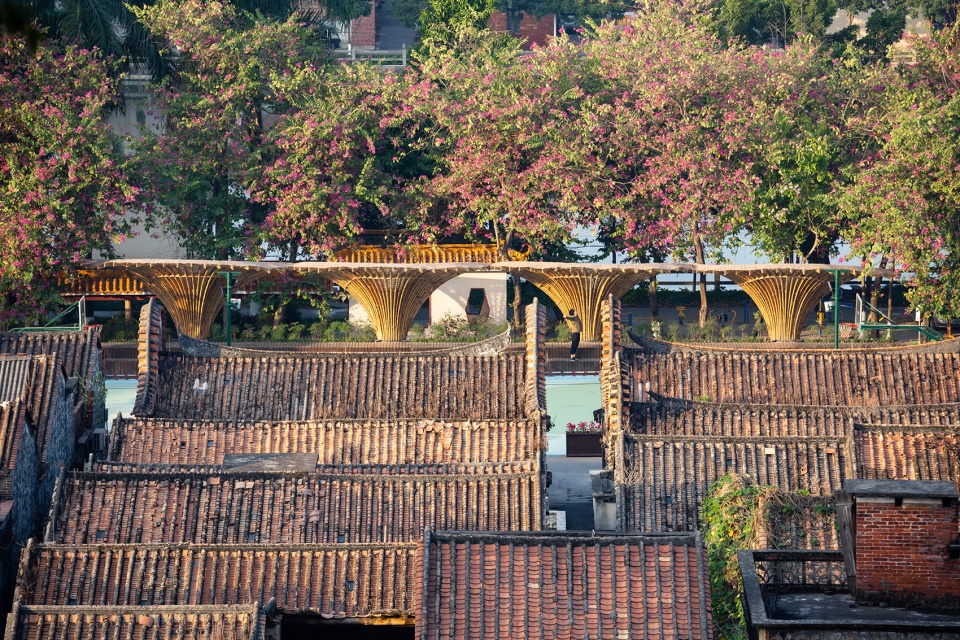 changqi stadium bamboo corridor china by cns