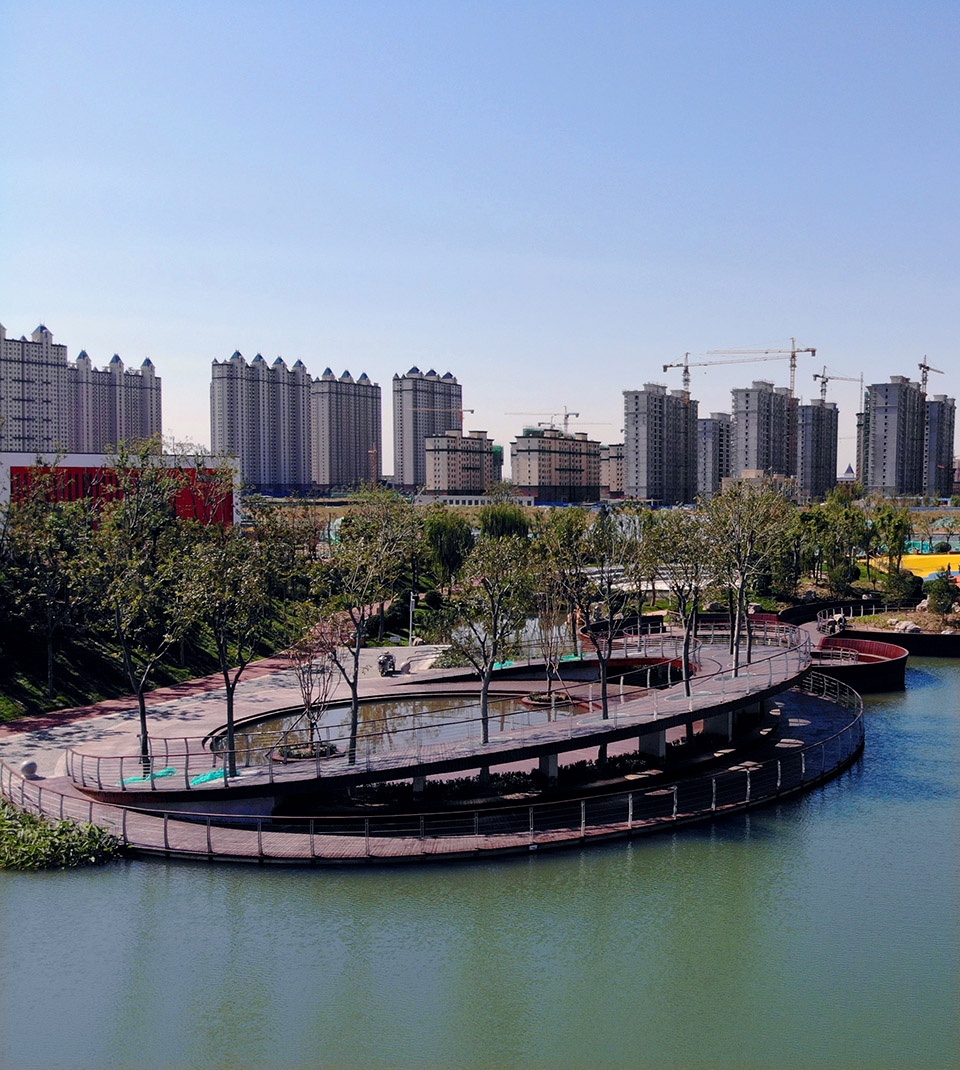 water platform of anlan lake park tree loop china by folie architecture