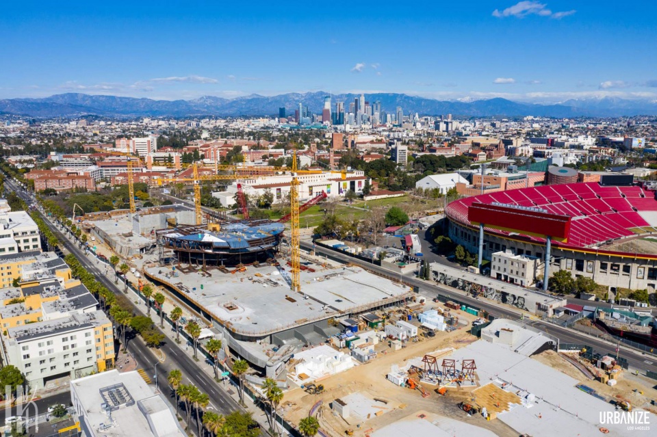 the lucas museum begins to take shape with steel framework underway