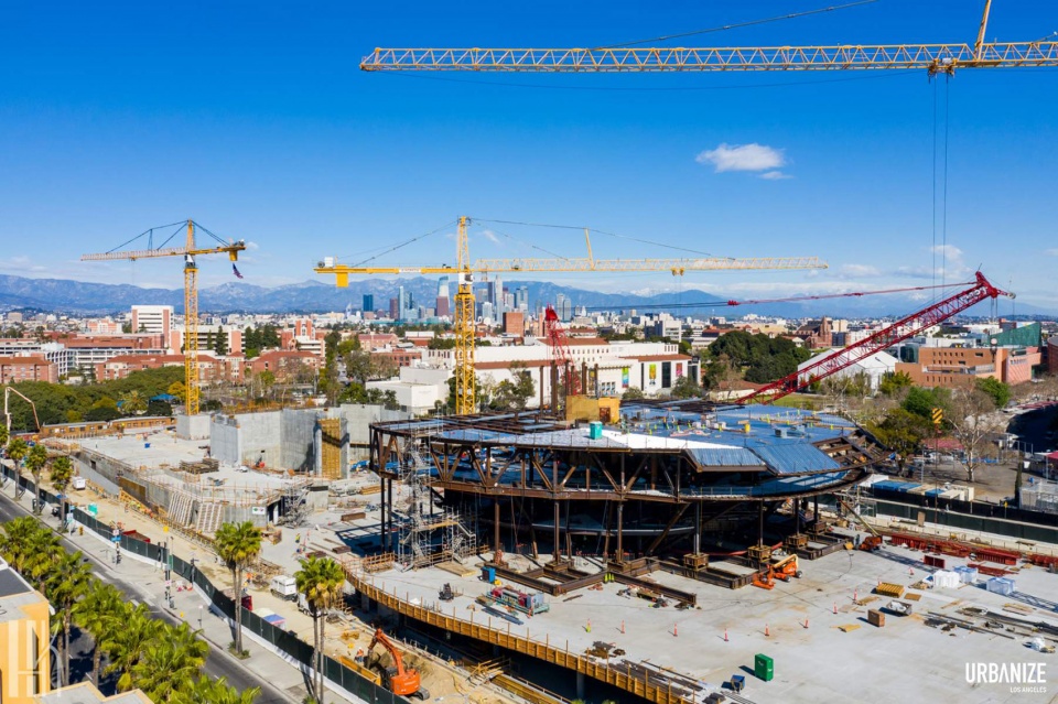 the lucas museum begins to take shape with steel framework underway