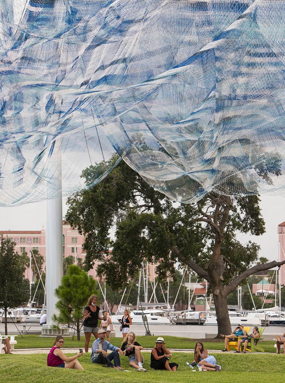 bending arc sculpture studio echelman