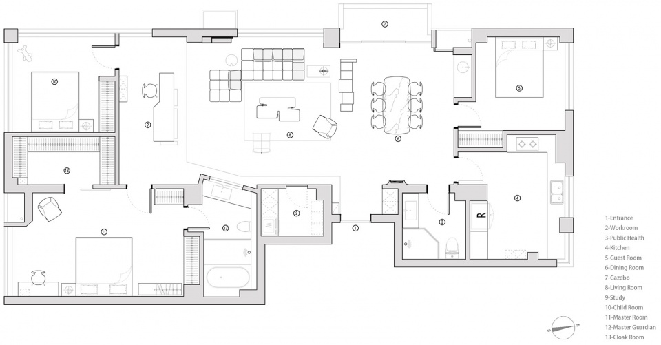 Apartment with free plan and fluent space DNA Architects