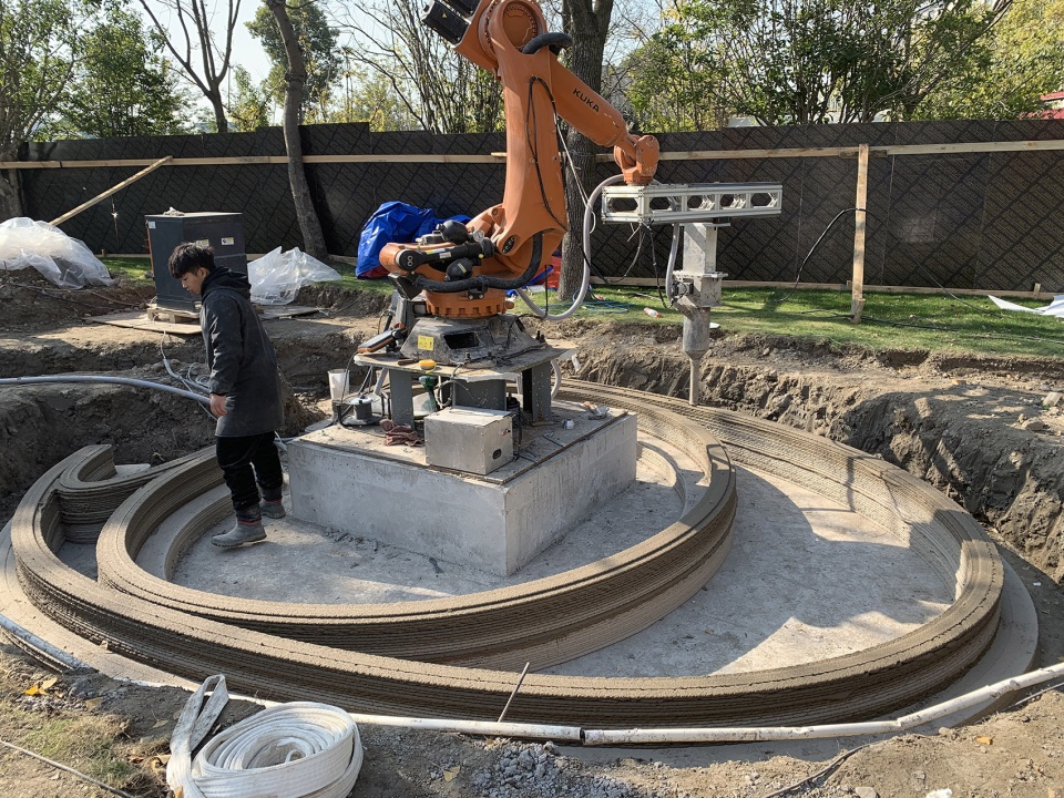 a robot 3d printed concrete book cabin china by professor xu weiguos team from the tsinghua university school of architecture