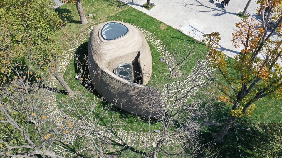 a robot 3d printed concrete book cabin china by professor xu weiguos team from the tsinghua university school of architecture