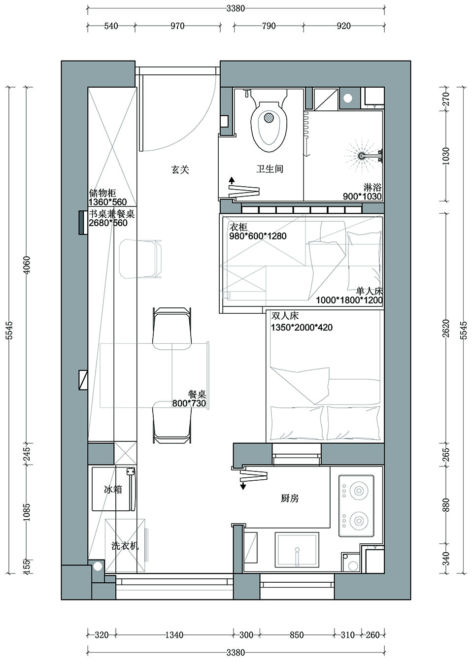 Interior design of a 24 square meters apartment by Wusuo design