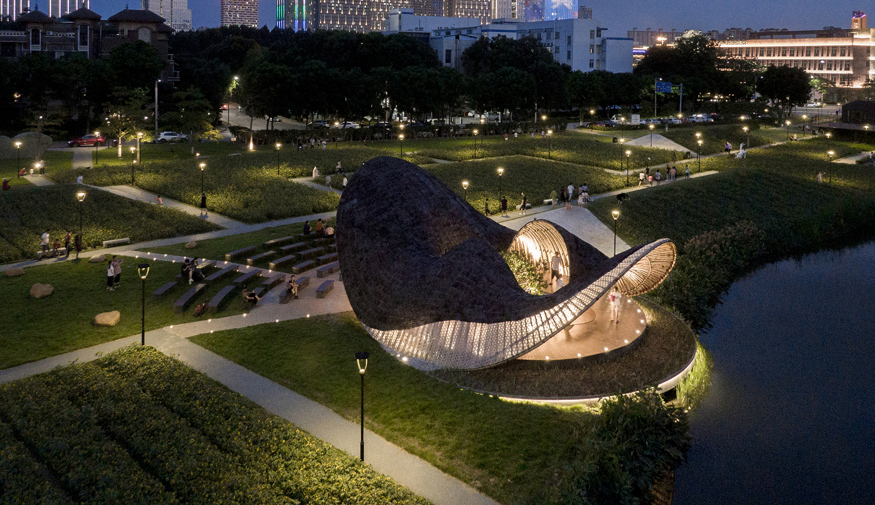 flower field bamboo pavilion china by atelier cns