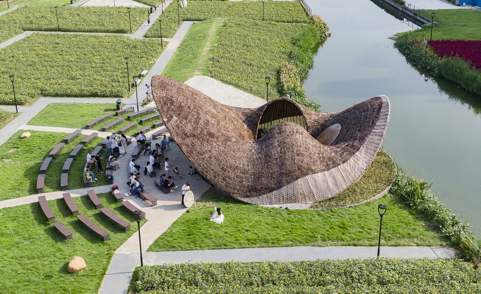 flower field bamboo pavilion china by atelier cns