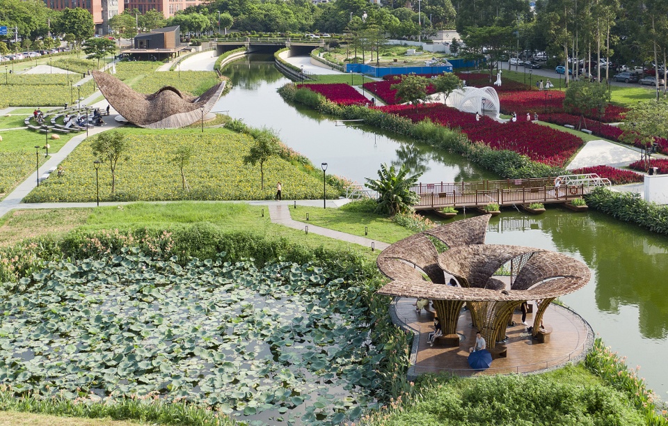 flower field bamboo pavilion china by atelier cns