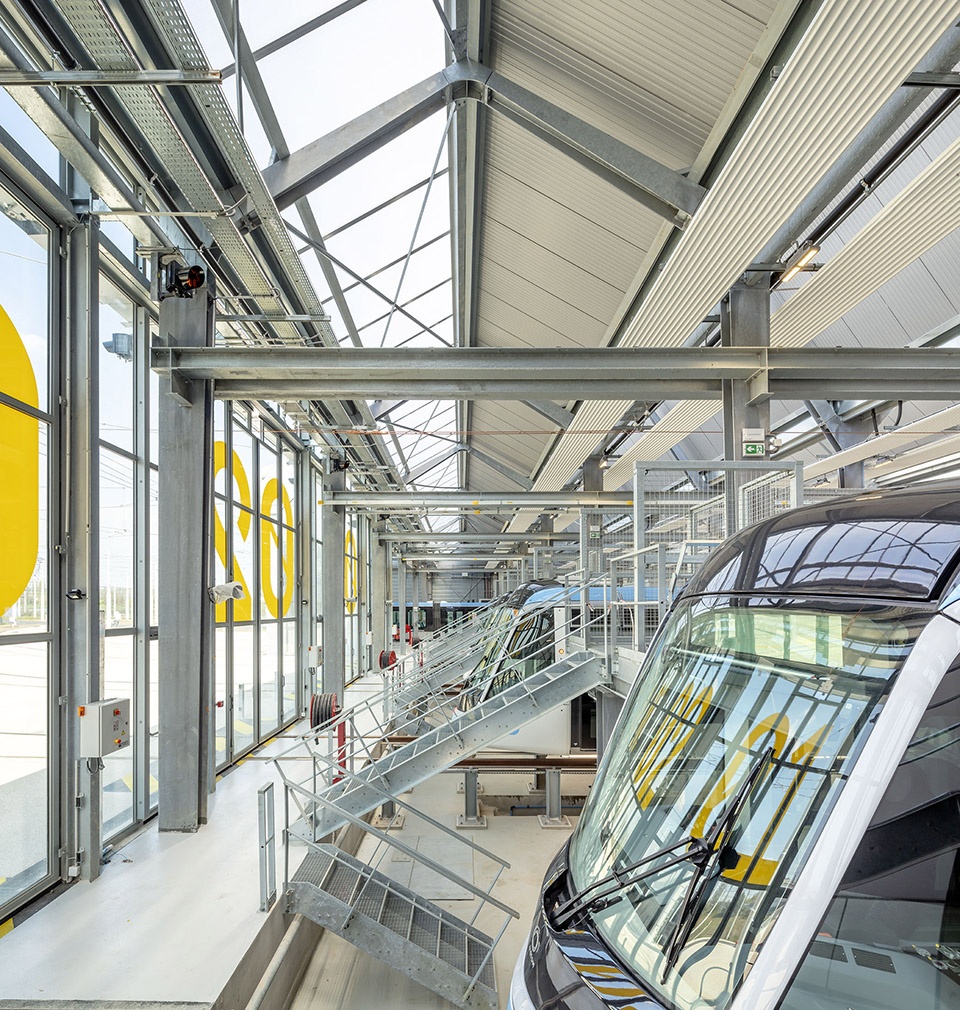 Maintenance and storage center for the T9 tramway by Ferrier Marchetti Studio