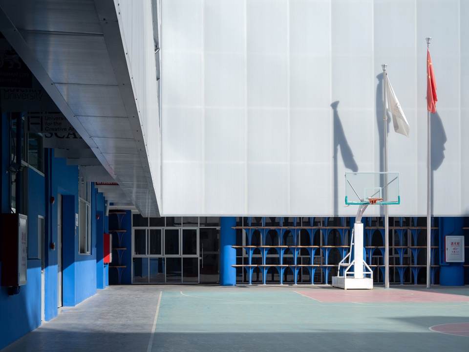 art school in blue white china by various associates