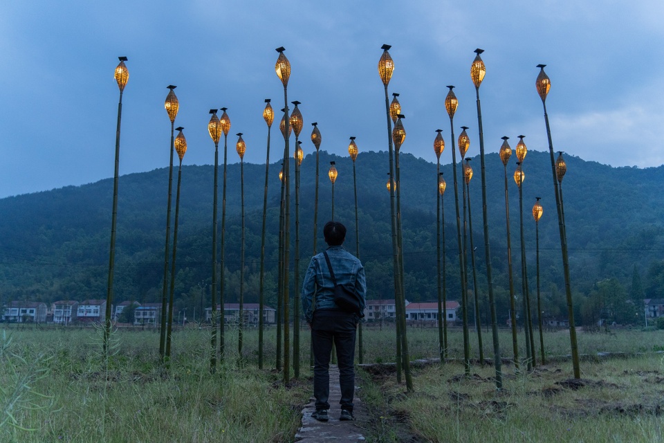 bamboo lamp art installation bamboo star china by haoshe space design 1