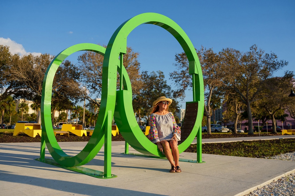 playable art installations in a waterfront park by the urban conga
