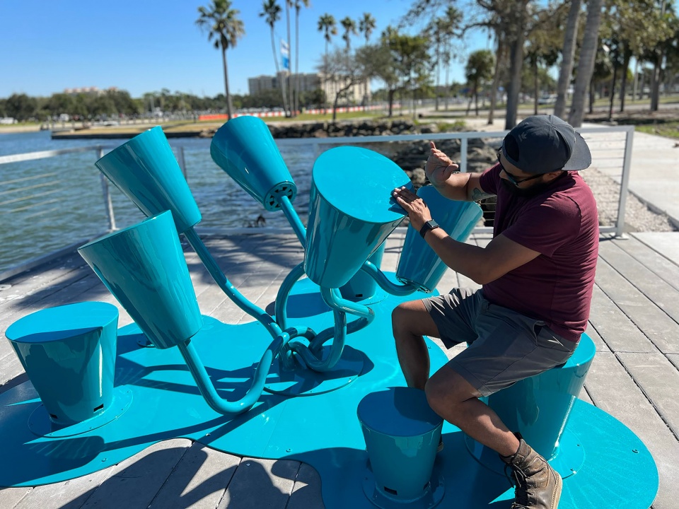 playable art installations in a waterfront park by the urban conga