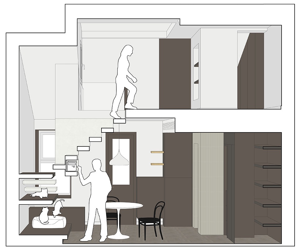 Sectional perspective of dining room Vertical Circulation by Qisi 拷贝