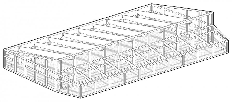 horse house structure axonometric view