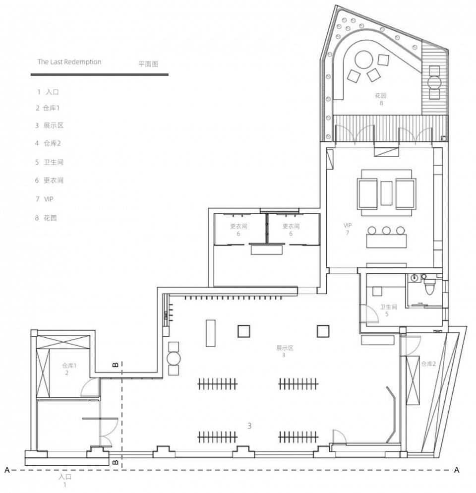 平面图 the last redemption fashion store by displacement design