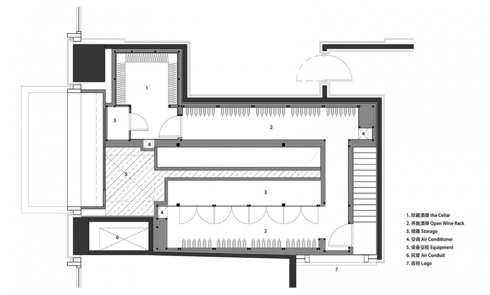 阁楼层平面 PLANS mezzanine with annotation caveau de xtd wine store by monoarchi