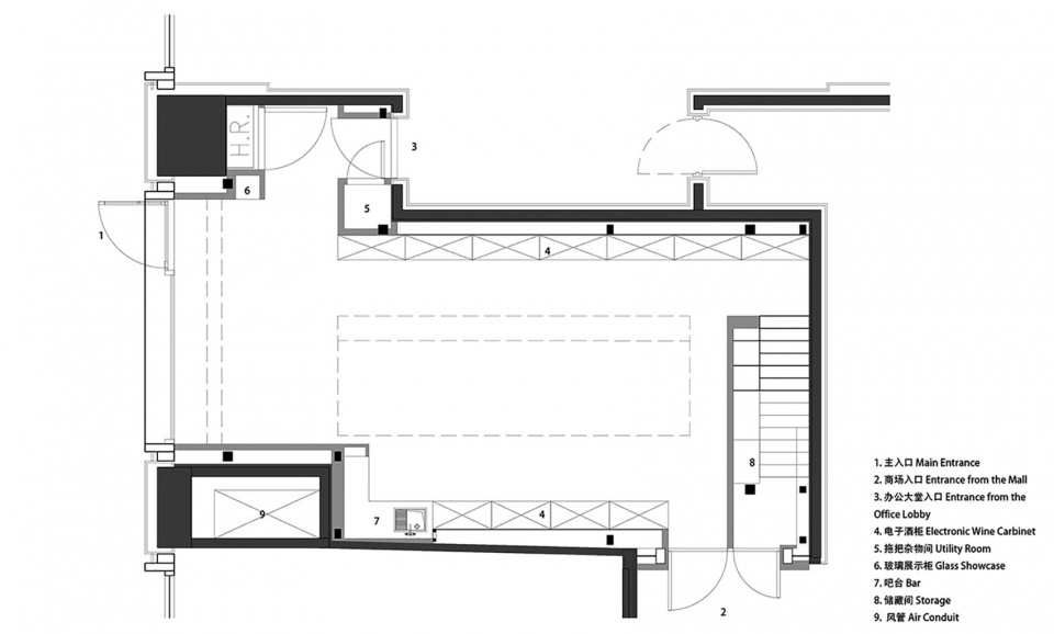 首层平面 PLANS F1 with annotation caveau de xtd wine store by monoarchi
