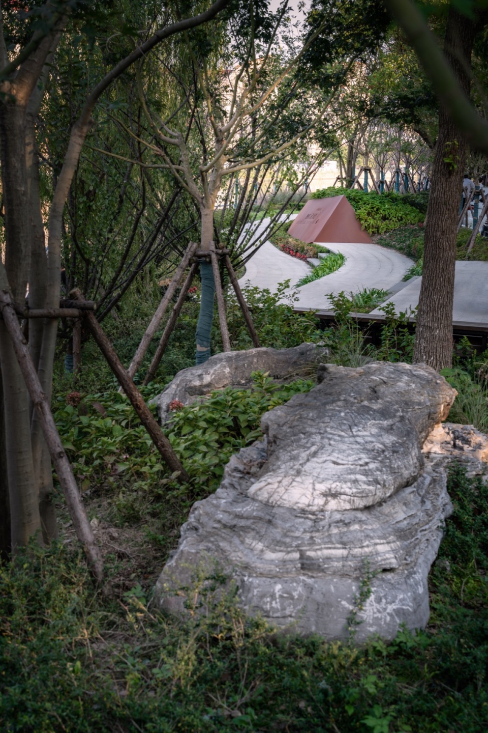 新建场地与保留乔木、置石的有机结合 @吴清山