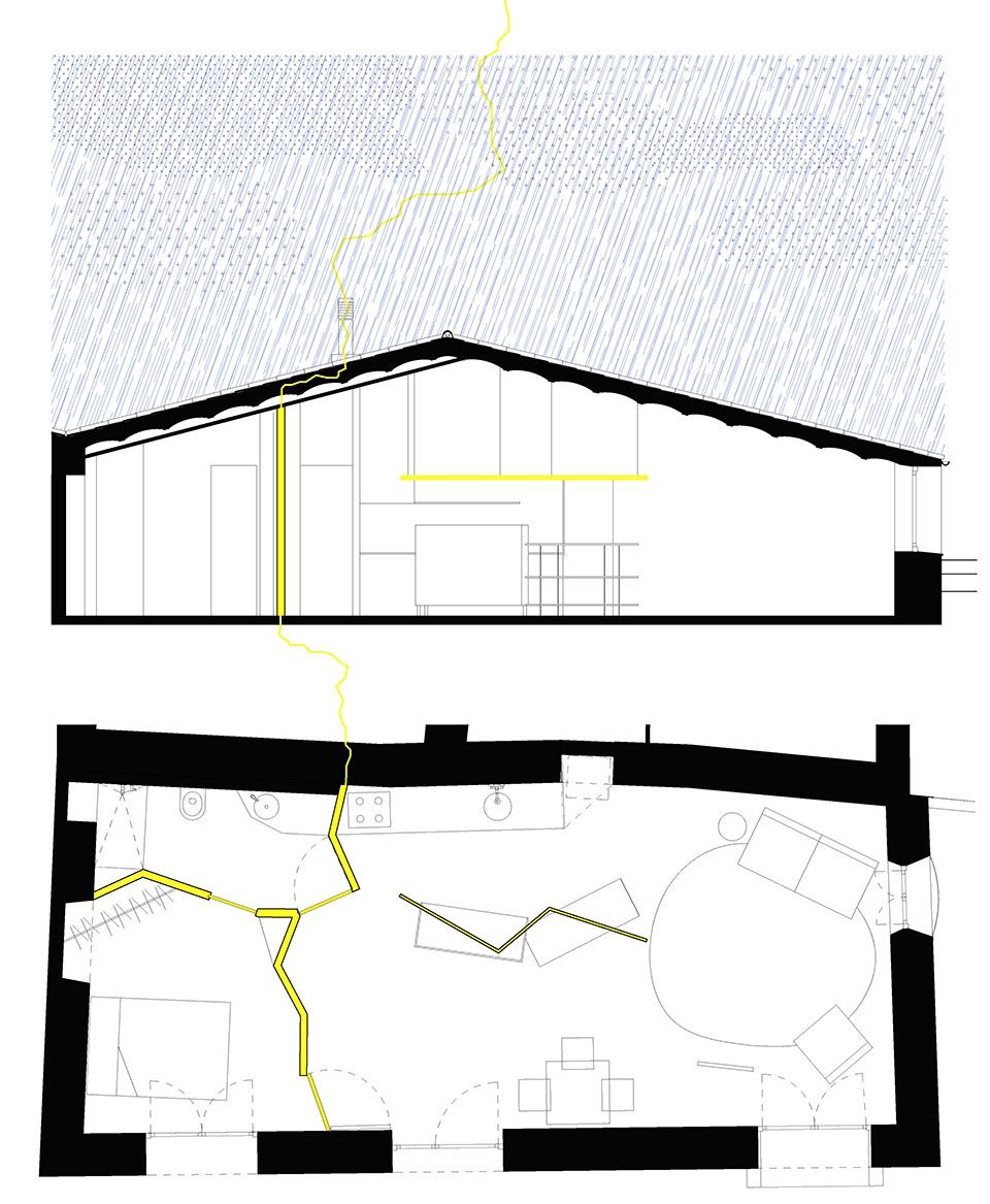 Plan and Section RelampagoHouse by h3o architects