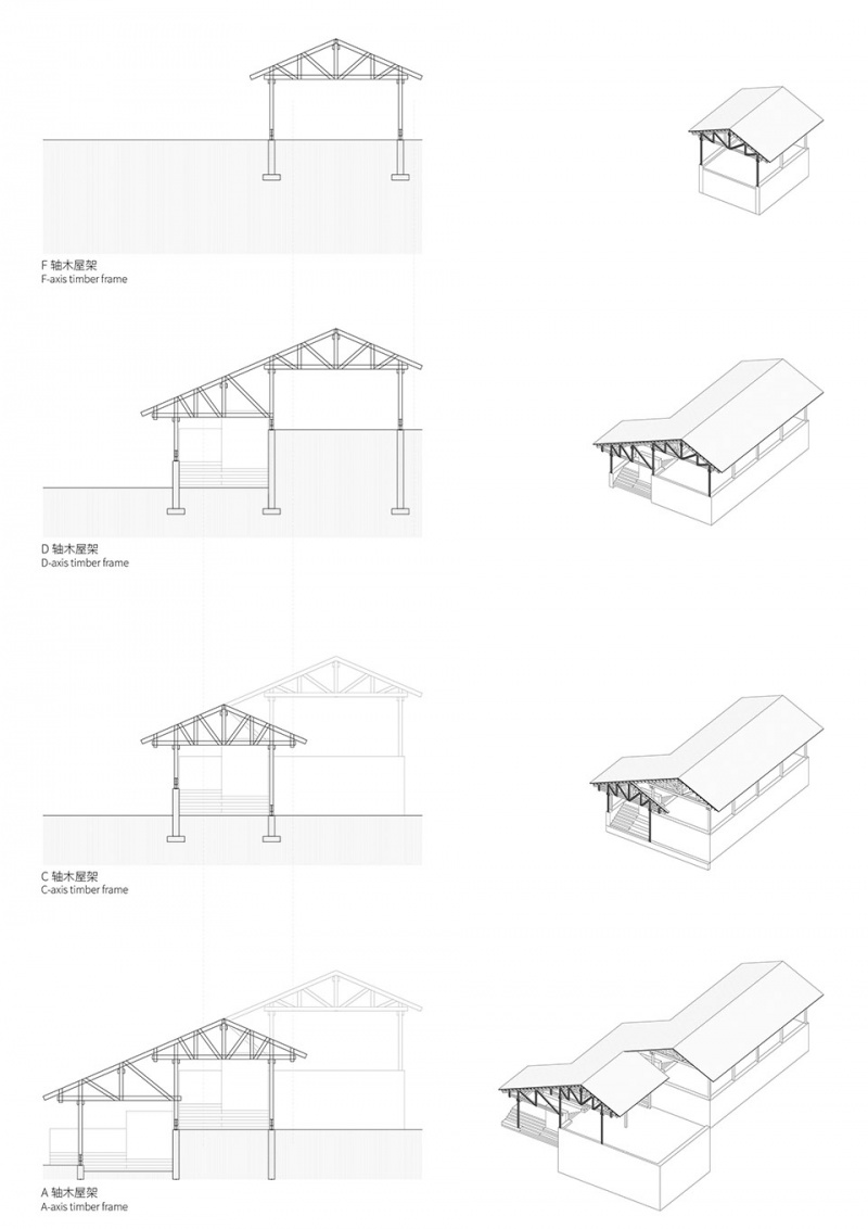 continuous roof wooden structure in dongyang by galaxy arch