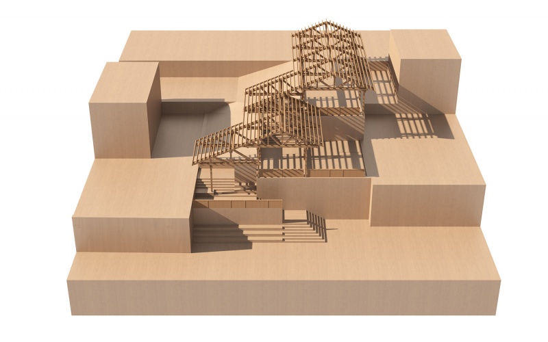 continuous roof wooden structure in dongyang by galaxy arch