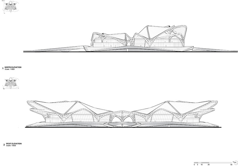 ZHA Zhuhai Art Centre North and West Elevations 拷贝