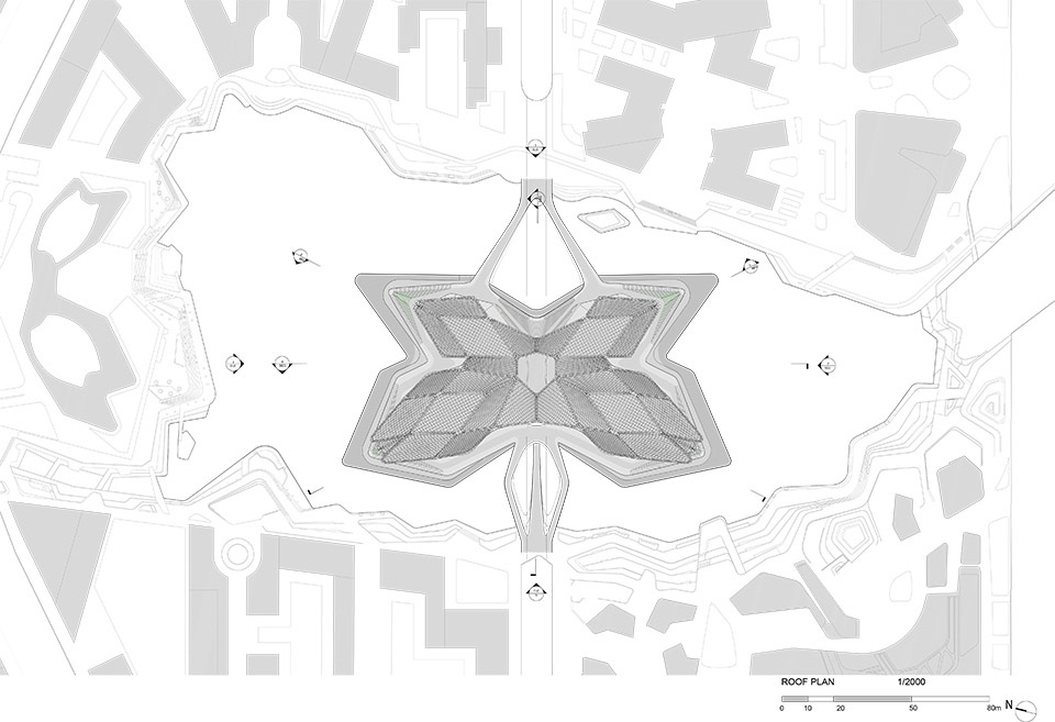 ZHA Zhuhai Art Centre Plan roof 1to2000 with hatch 拷贝