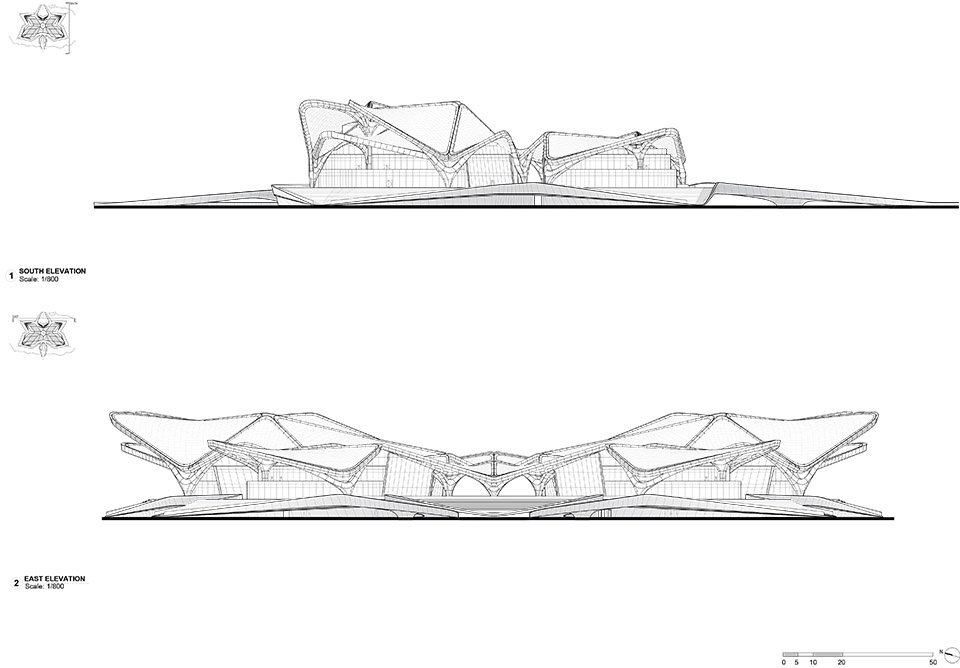 ZHA Zhuhai Art Centre South and East Elevations 拷贝