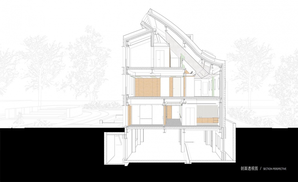 2 剖透视图©we architects zero carbon senior activity center by we architects